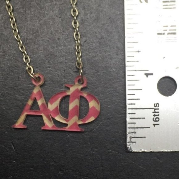 Alpha Phi Sorority Necklace Pink Striped Acrylic Silver Chain Greek Barbie - Picture 5 of 6